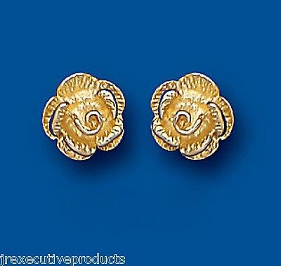 Yellow Gold Rose Stud Earrings Flower Studs 9 Carat British Made