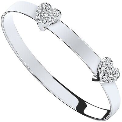Silver Heart Baby Bangle Expandable Gemstone Girls British Made Sterling Silver