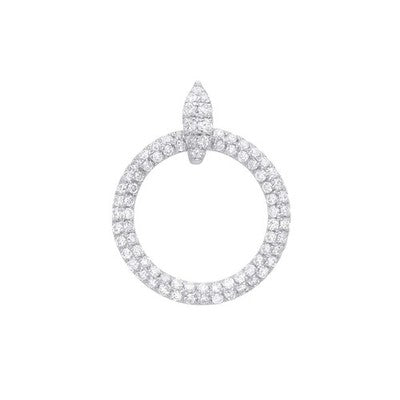 Pave Diamond Circle Pendant 9ct White Gold 18" / 45cm 0.60ctw Real Diamonds