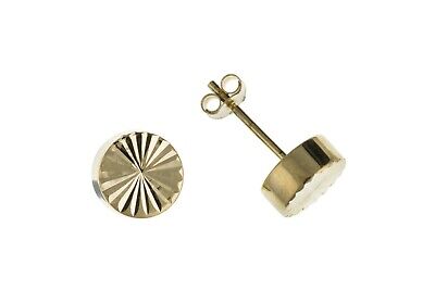 Yellow Gold Round Stud Earrings Diamond Cut Backed 4mm Hallmarked British made