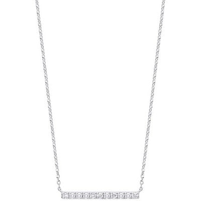 9ct White Gold 0.20ct Diamond Bar Necklace (18in/45cm) Chain Adjustable 16" 17"