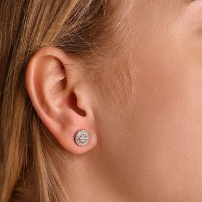 Real Diamond Stud Earrings 9mm Round 18ct White Gold 0.50ctw Mined Diamonds