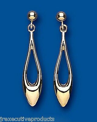 Yellow Gold Open Bomber Drop Earrings Hallmarked Drops Dangly