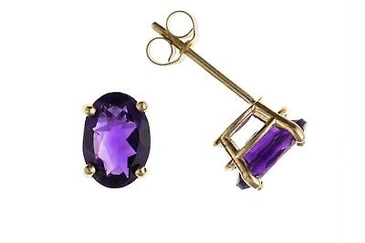 9ct Gold Amethyst Stud Earrings Yellow Gold Oval February Birthstone Hallmark