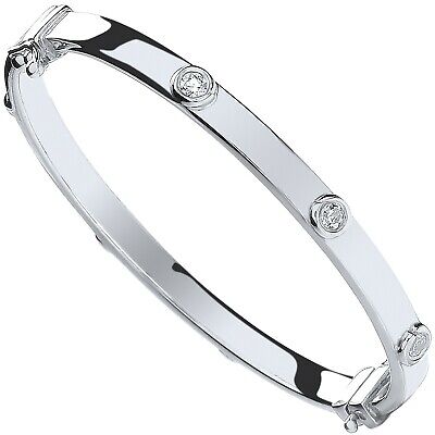 Solid Silver Baby Bangle Smooth Set Gemstones Little Girl Christening Hallmark