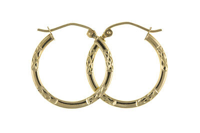 Gold Hoop Earrings Yellow Gold Creole Diamond Cut 19mm Hallmarked