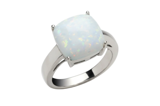 Opal Ring Sterling Silver Opal Ring Platinum Plated Large Opal
