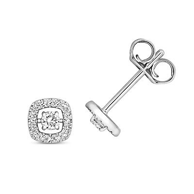 Square Cushion Diamond Stud Earrings 9ct White Gold Premium Diamonds 0.15ctw