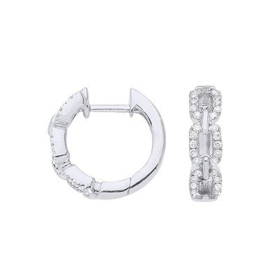 Real Diamond Huggie Hoop Earrings 9ct White Gold 14mm 0.25ctw Mined Diamonds