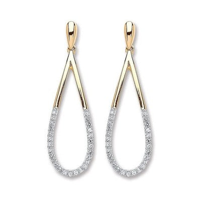 9ct Yellow Gold Diamond Teardrop Drop Earrings 28mm Hallmarked Gift Women