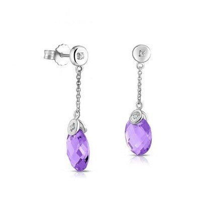 White Gold Amethyst Drop Earrings Diamond Accent Dangle Oval Gemstone Jewelry