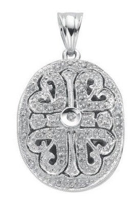 Diamond Oval Filigree Locket Pendant White Gold 30 x 17.5mm