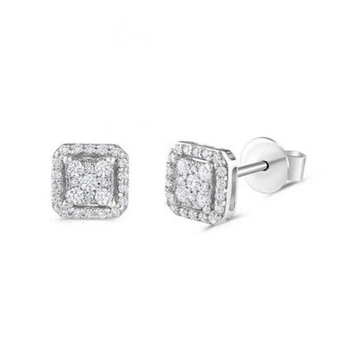 Diamond Square Stud Earrings 18ct White Gold 6.4mm 0.22ctw Real Mined Diamonds