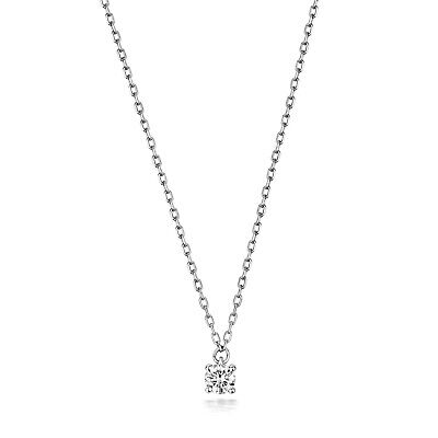 White Gold Diamond Solitaire Necklace Hallmarked 15-16.5" Chain 0.10ct