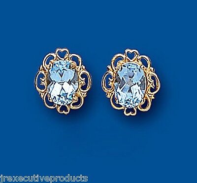 9ct Gold Blue Topaz Earrings Yellow Gold Oval Solitaire November Birthstone 