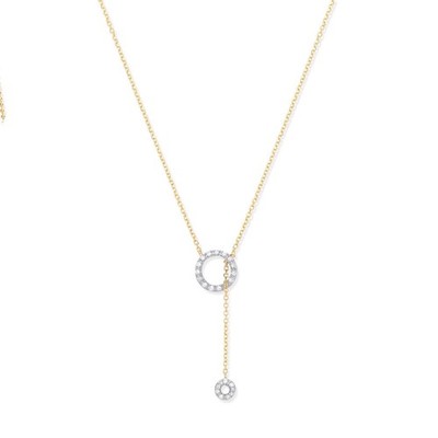 Real Diamond Lariat Necklace Tassel Through Circle of Life 9ct Yellow Gold  18"