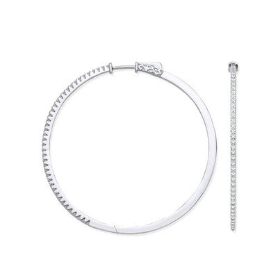 Real Diamond Hoop Earrings 18ct White Gold 53mm Diameter 1.20ctw Mined Diamonds