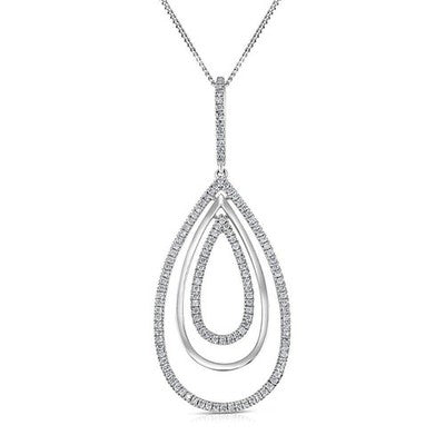 Elegant Diamond Teardrop Pendant Necklace 18ct White Gold Statement Jewellery