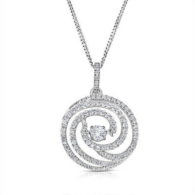 Moving Dancing Diamond Pendant Necklace 18ct White Gold 18"/45cm 0.60ct Diamonds