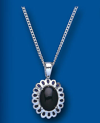 Sterling Silver Onyx Pendant 18" Chain British Made 925 Hallmarked