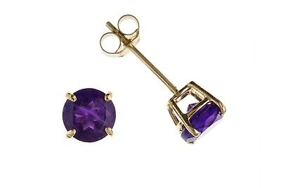 9ct Gold Amethyst Stud Earrings Yellow Gold 5mm February Birthstone Hallmark