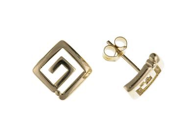 9ct Greek Key Stud Earrings Solid Yellow Gold Studs British Made