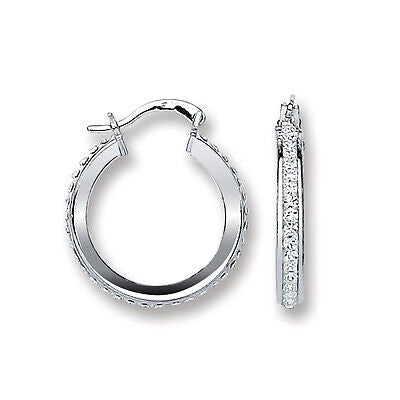 Silver Sparkly Hoop Creole Earrings 20mm 925 Hallmark