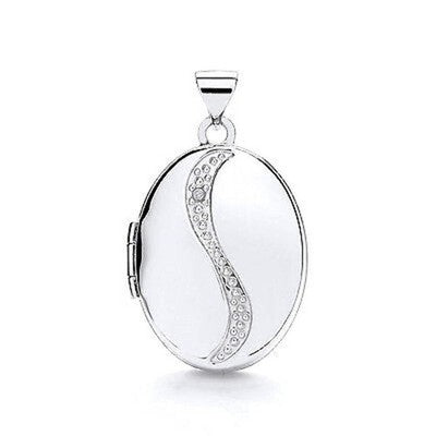White Gold Oval Locket Real Diamond 18" Chain Keepsake Photograph Hallmarked