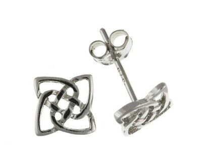 White Gold Celtic Stud Earrings Square Studs Slid 9 Carat British Made