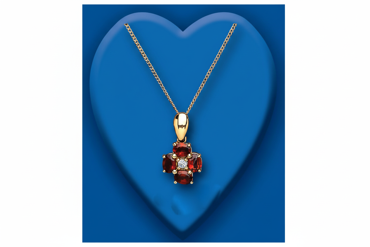 Garnet and Diamond Pendant 9ct Yellow Gold 16 - 18 " Chain
