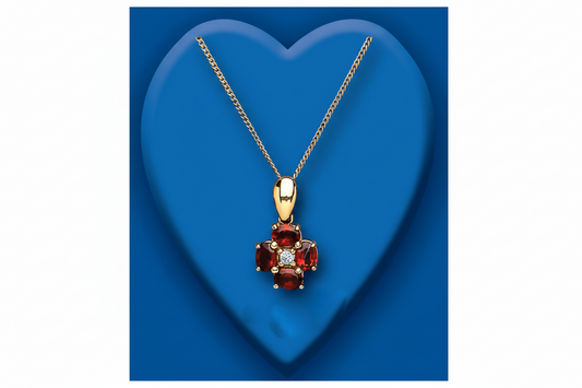 Garnet and Diamond Pendant 9ct Yellow Gold 16 - 18 " Chain