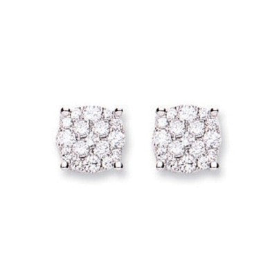 Real Diamond Cluster Earrings 18ct White Gold 7mm Wide 0.50ctw Mined Diamonds