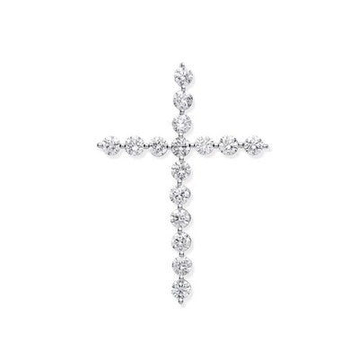 Real Diamond Cross Pendant Necklace 18ct White Gold 18" Chain 0.75ctw Diamonds