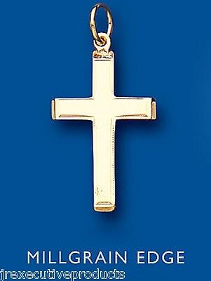 Gold Cross Pendant Yellow Gold Cross Necklace Millgrain Edge