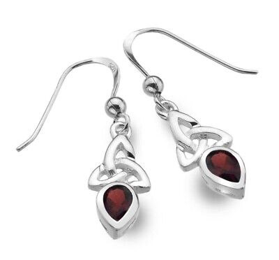 Garnet Celtic Trinity Drop Earrings Solid Sterling Silver Drops 925 Stamp