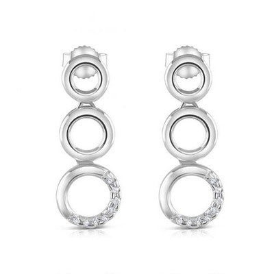 9ct White Gold Triple Circle Drop Earrings Natural Diamond 22mm Dangle