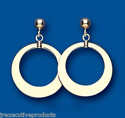 9ct Open Circle Drop Earrings Yellow Gold Drops Dangly Hallmarked