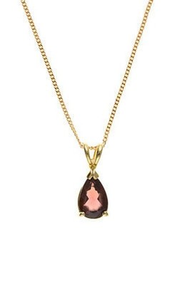 Elegant Garnet Teardrop Pendant & Stud Earrings Set in Solid Yellow Gold 18"
