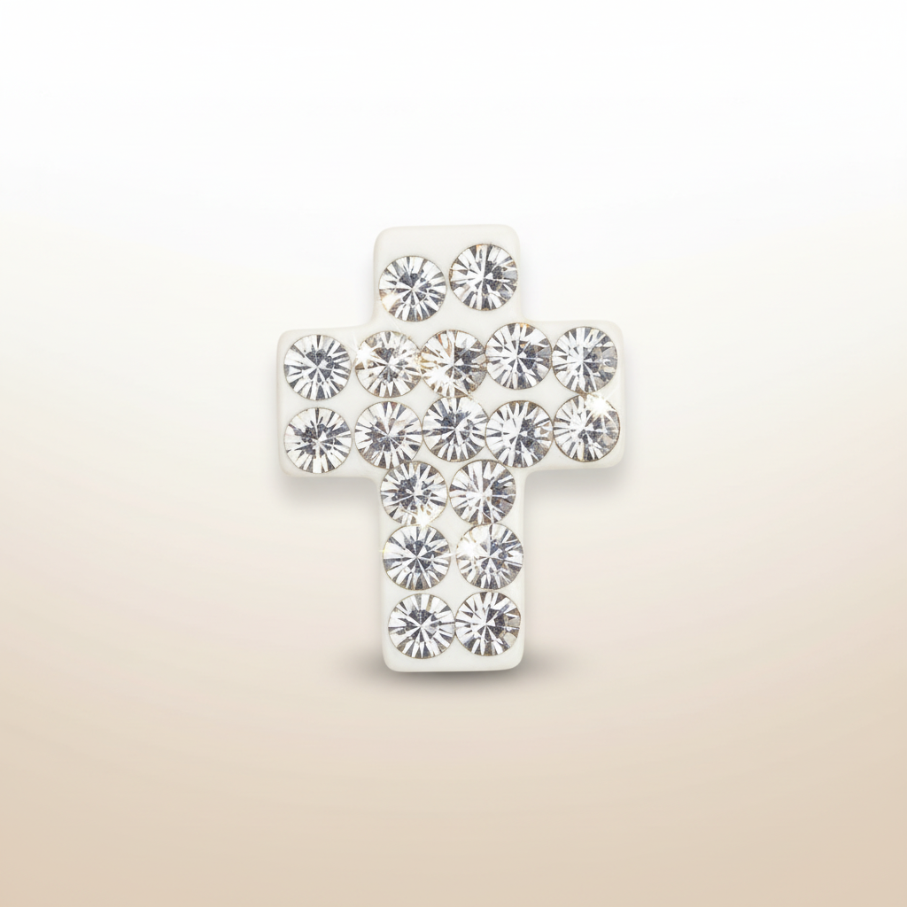 Mens Cross Earring Crystal Stud Solid Yellow Gold