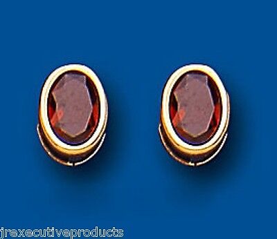 9ct Gold Garnet Earrings Yellow Gold Oval Stud January Birthstone Hallmark