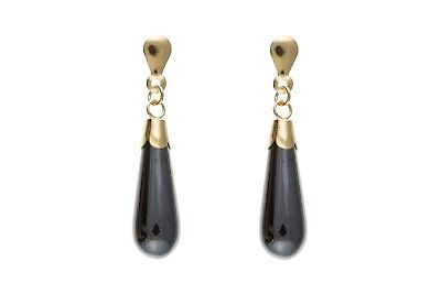 9ct Yellow Gold Hematite Drop Earrings Bomb Drops Hallmarked