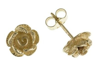 Yellow Gold Rose Stud Earrings Flower Studs 9 Carat British Made