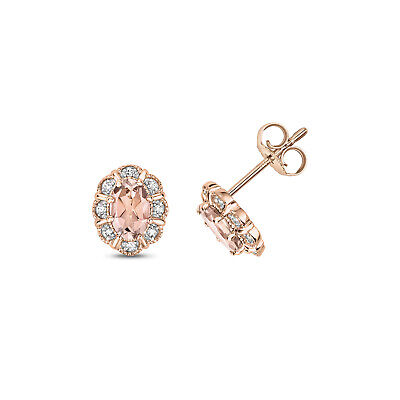 Morganite & Diamond Oval Stud Earrings 9ct Rose Gold Studs