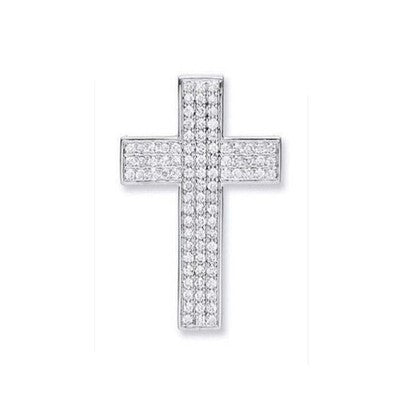 Diamond Pave Cross Pendant Necklace 18ct White Gold 18"/45cm 0.80ct Real Diamond