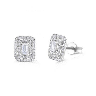Emerald Cut Diamond Earrings Rectangular Studs 18ct White Gold 0.75ctw Diamonds