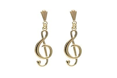 9ct Treble Clef Drop Earrings Yellow Gold Musical Drops Musician Music Hallmark
