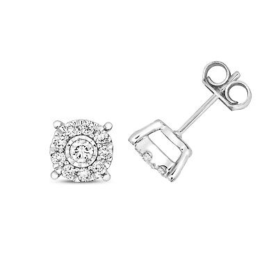 Diamond Stud Earrings 9ct White Gold Illusion Set Premium Diamonds 0.41ct