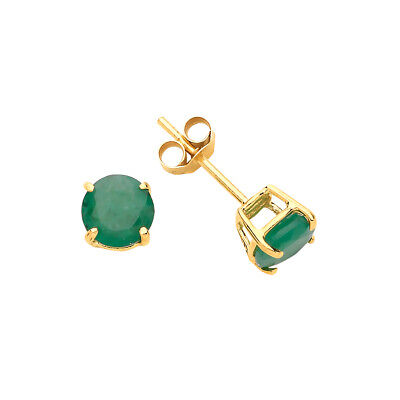 9ct Gold Emerald Solitaire Stud Earrings Yellow Gold Hallmarked Round 5mm Studs