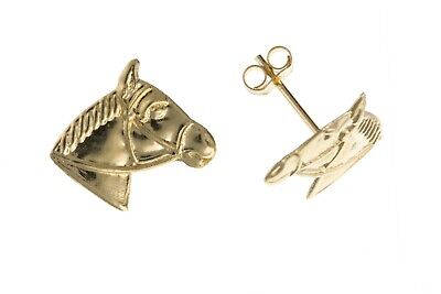 Yellow Gold Horsehead Stud Earrings Solid 9 Carat Studs British Made
