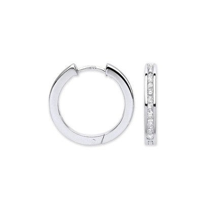 Real Diamond Hoop Earrings 9ct White Gold 18.5mm Diameter 0.50ctw Mined Diamonds